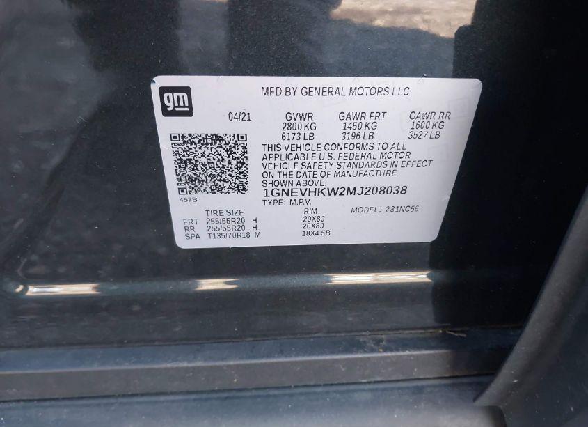 Photo 9 of 2021 Chevrolet Traverse AWD LT LEATHER (VIN 1GNEVHKW2MJ208038)