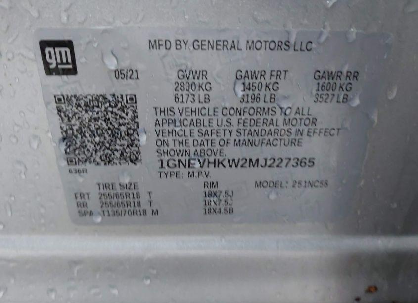 Photo 9 of 2021 Chevrolet Traverse AWD LT LEATHER (VIN 1GNEVHKW2MJ227365)