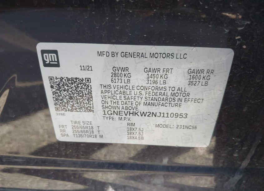 Photo 9 of 2022 Chevrolet Traverse AWD LT LEATHER (VIN 1GNEVHKW2NJ110953)