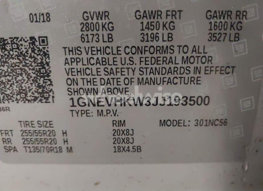 Photo 9 of 2018 Chevrolet Traverse 3LT (VIN 1GNEVHKW3JJ193500)