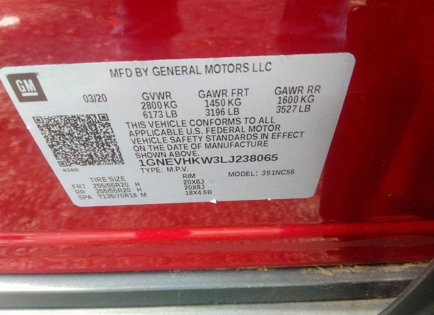 Photo 9 of 2020 Chevrolet Traverse AWD LT LEATHER (VIN 1GNEVHKW3LJ238065)