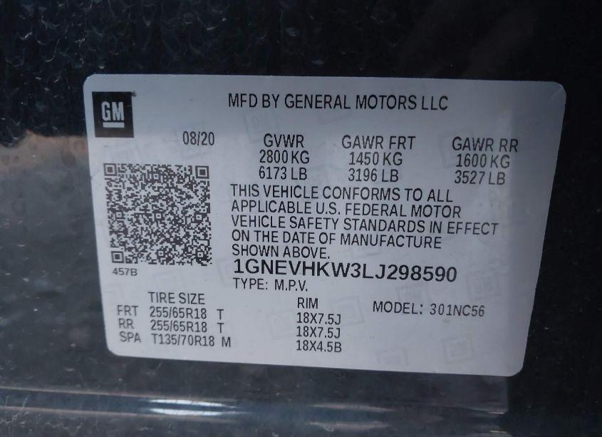 Photo 9 of 2020 Chevrolet Traverse AWD LT LEATHER (VIN 1GNEVHKW3LJ298590)