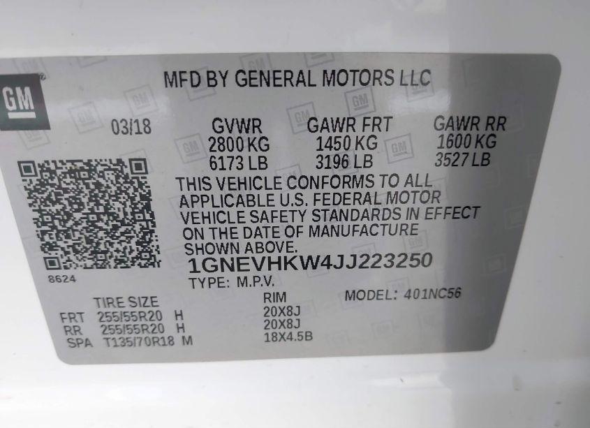 Photo 9 of 2018 Chevrolet Traverse 3LT (VIN 1GNEVHKW4JJ223250)