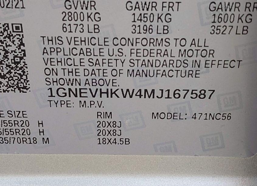 Photo 9 of 2021 Chevrolet Traverse AWD LT LEATHER (VIN 1GNEVHKW4MJ167587)