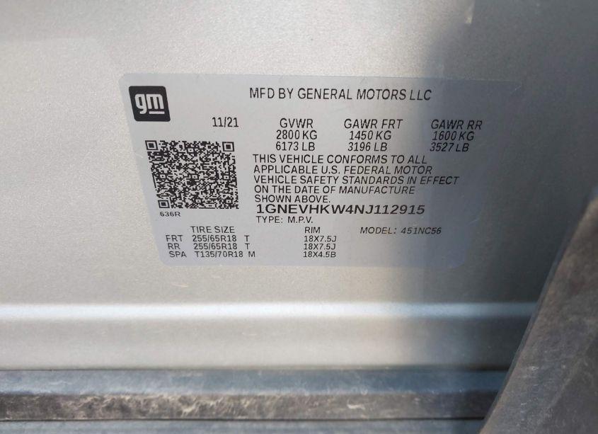 Photo 9 of 2022 Chevrolet Traverse AWD LT LEATHER (VIN 1GNEVHKW4NJ112915)