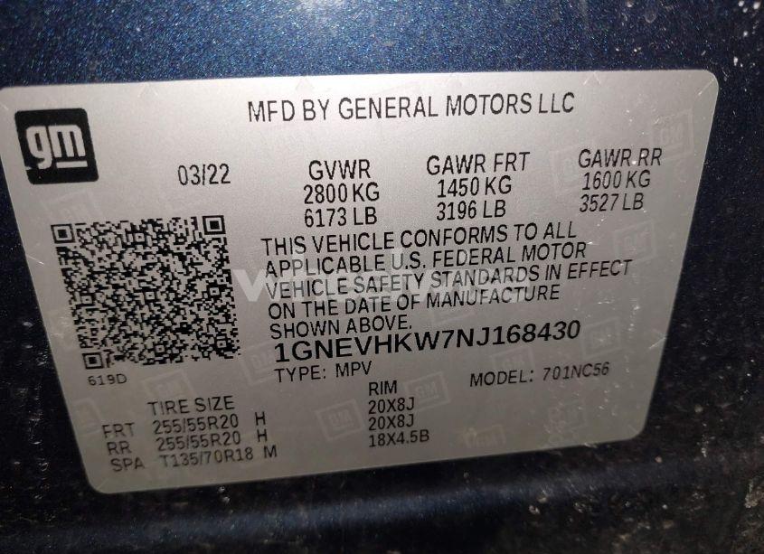 Photo 9 of 2022 Chevrolet Traverse AWD LT LEATHER (VIN 1GNEVHKW7NJ168430)