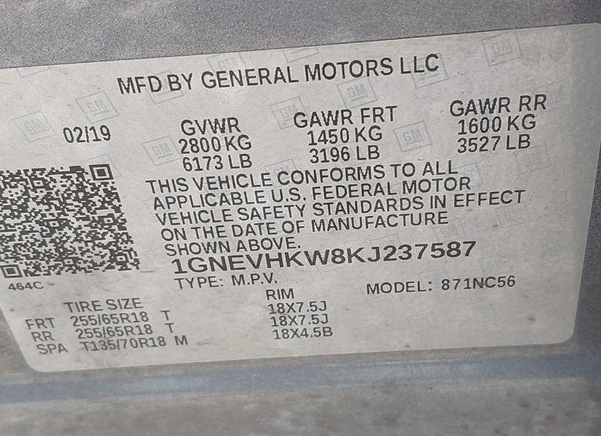 Photo 9 of 2019 Chevrolet Traverse 3LT (VIN 1GNEVHKW8KJ237587)