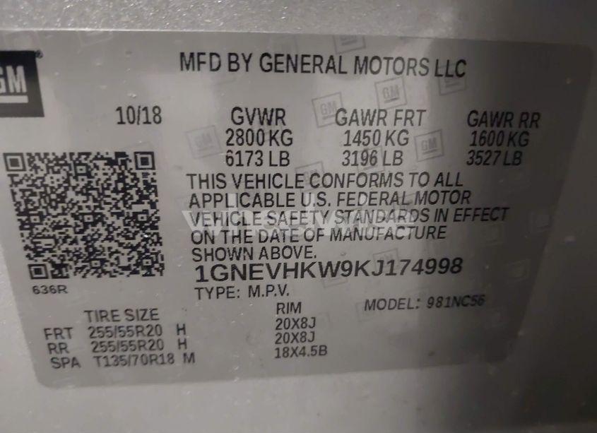 Photo 9 of 2019 Chevrolet Traverse 3LT (VIN 1GNEVHKW9KJ174998)