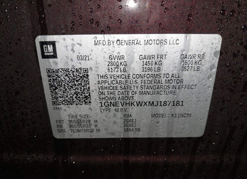 Photo 9 of 2021 Chevrolet Traverse AWD LT LEATHER (VIN 1GNEVHKWXMJ187181)