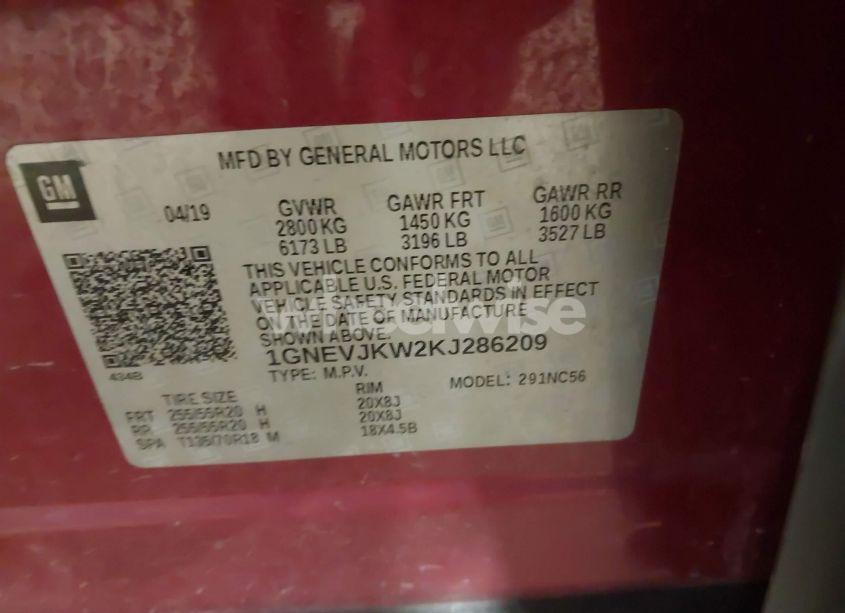 Photo 9 of 2019 Chevrolet Traverse RS (VIN 1GNEVJKW2KJ286209)