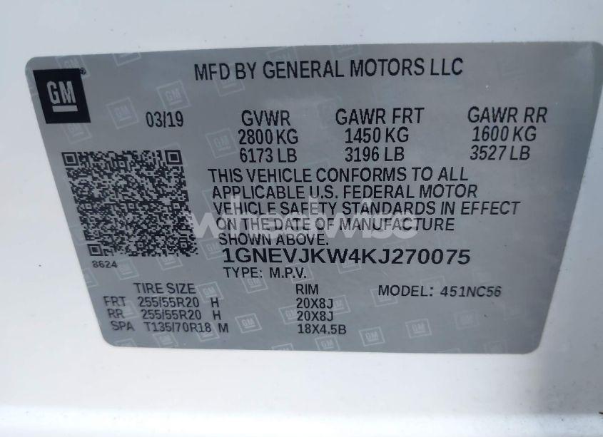 Photo 9 of 2019 Chevrolet Traverse RS (VIN 1GNEVJKW4KJ270075)