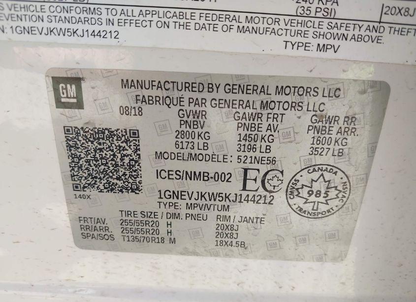 Photo 9 of 2019 Chevrolet Traverse HIGH COUNTRY/RS (VIN 1GNEVJKW5KJ144212)