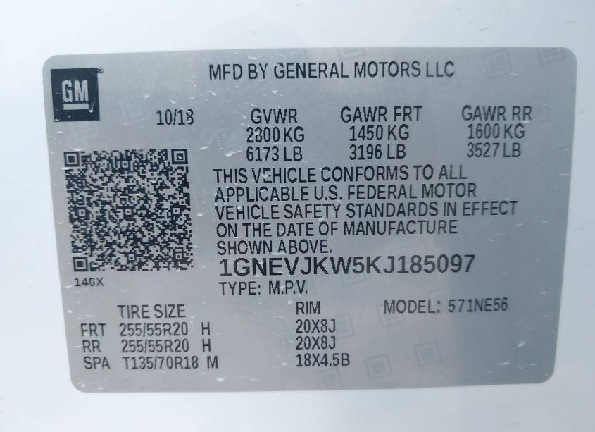 Photo 9 of 2019 Chevrolet Traverse HIGH COUNTRY (VIN 1GNEVJKW5KJ185097)