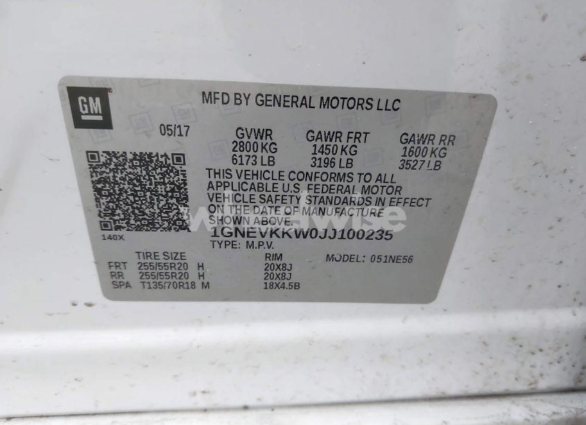 Photo 9 of 2018 Chevrolet Traverse HIGH COUNTRY (VIN 1GNEVKKW0JJ100235)