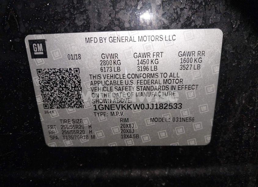 Photo 9 of 2018 Chevrolet Traverse HIGH COUNTRY (VIN 1GNEVKKW0JJ182533)