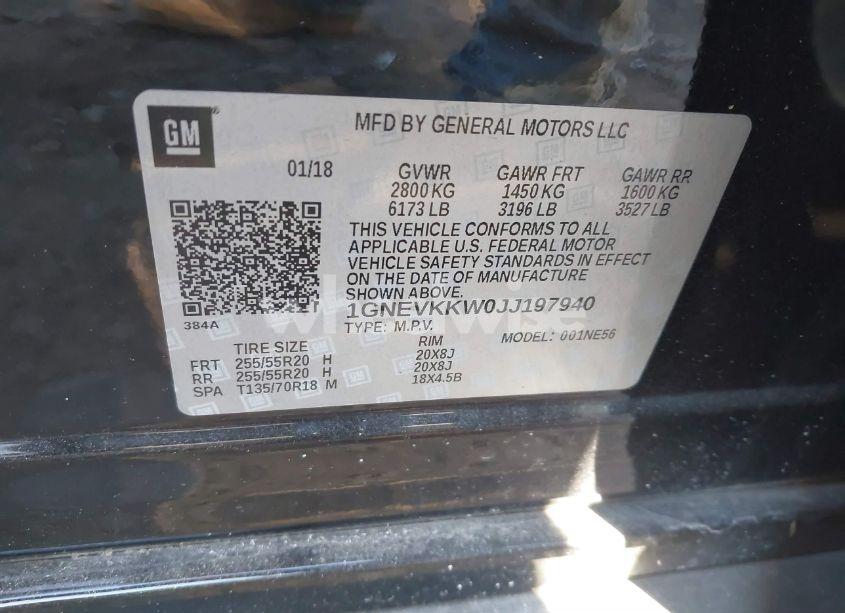 Photo 9 of 2018 Chevrolet Traverse HIGH COUNTRY (VIN 1GNEVKKW0JJ197940)