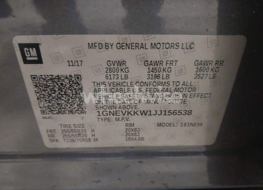 Photo 9 of 2018 Chevrolet Traverse HIGH COUNTRY (VIN 1GNEVKKW1JJ156538)