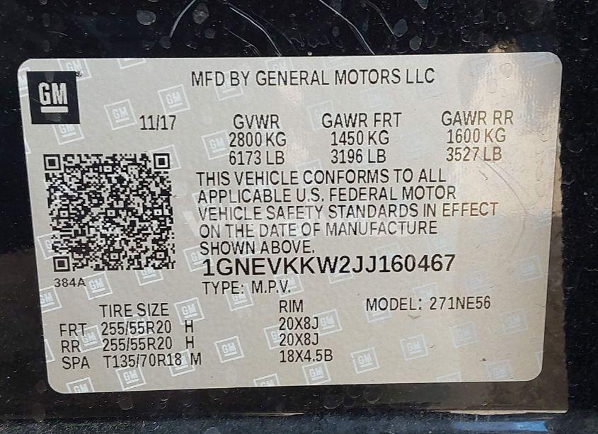 Photo 9 of 2018 Chevrolet Traverse HIGH COUNTRY (VIN 1GNEVKKW2JJ160467)