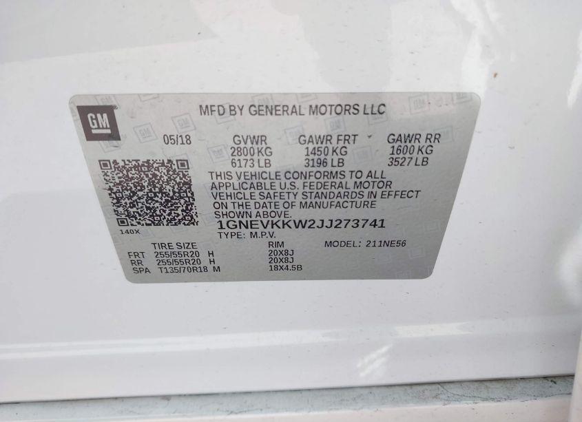 Photo 9 of 2018 Chevrolet Traverse HIGH COUNTRY (VIN 1GNEVKKW2JJ273741)