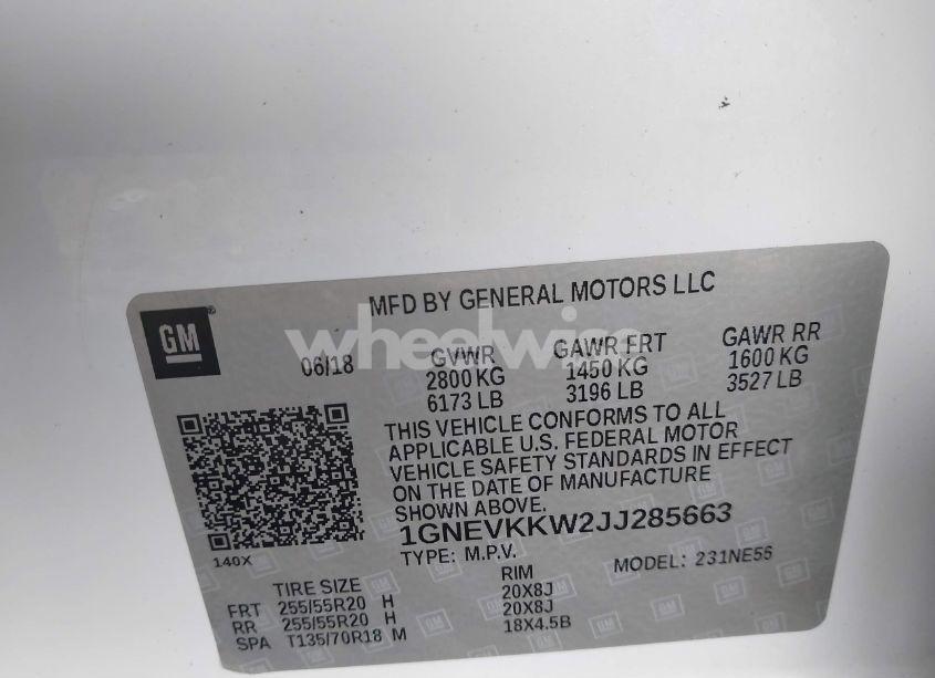 Photo 9 of 2018 Chevrolet Traverse HIGH COUNTRY (VIN 1GNEVKKW2JJ285663)