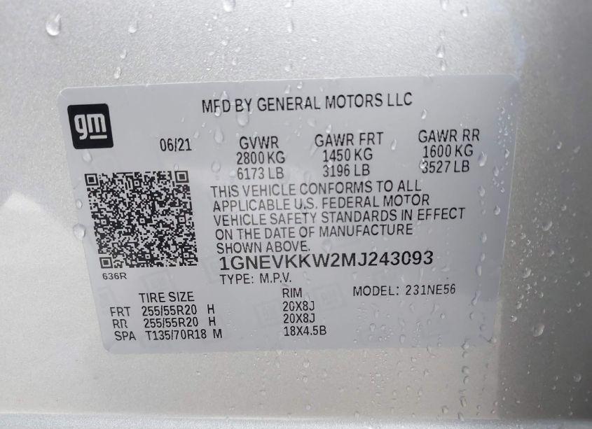 Photo 9 of 2021 Chevrolet Traverse AWD PREMIER (VIN 1GNEVKKW2MJ243093)