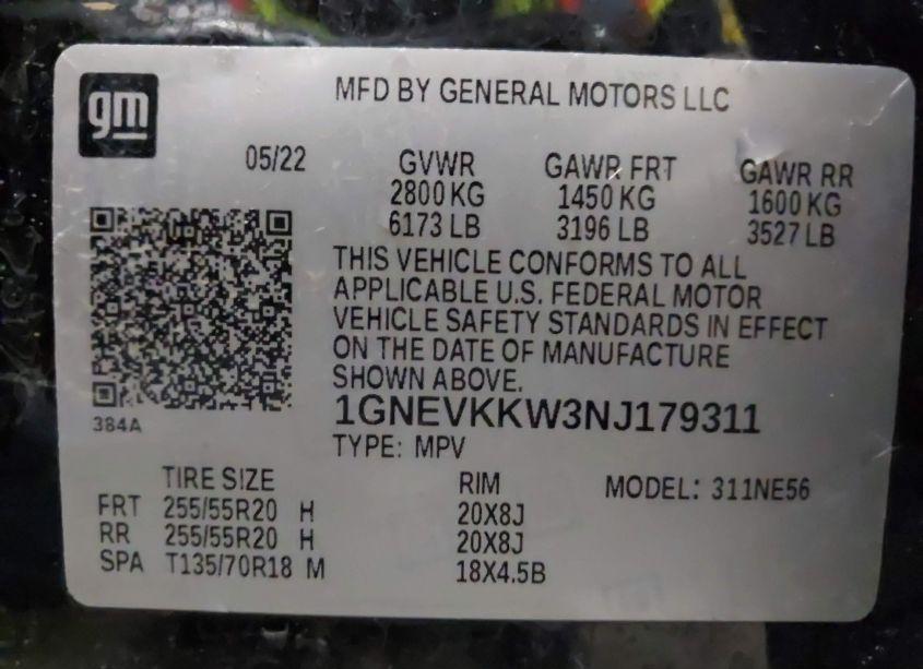 Photo 9 of 2022 Chevrolet Traverse AWD PREMIER (VIN 1GNEVKKW3NJ179311)