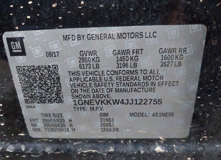 Photo 9 of 2018 Chevrolet Traverse HIGH COUNTRY (VIN 1GNEVKKW4JJ122755)