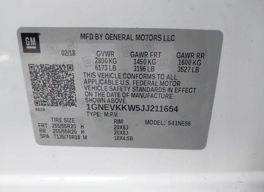 Photo 9 of 2018 Chevrolet Traverse HIGH COUNTRY (VIN 1GNEVKKW5JJ211654)