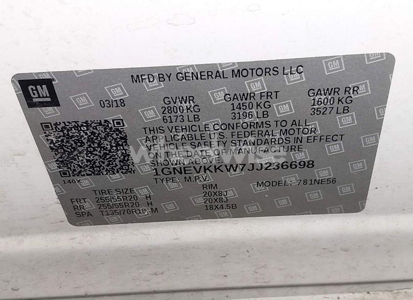 Photo 9 of 2018 Chevrolet Traverse HIGH COUNTRY (VIN 1GNEVKKW7JJ236698)