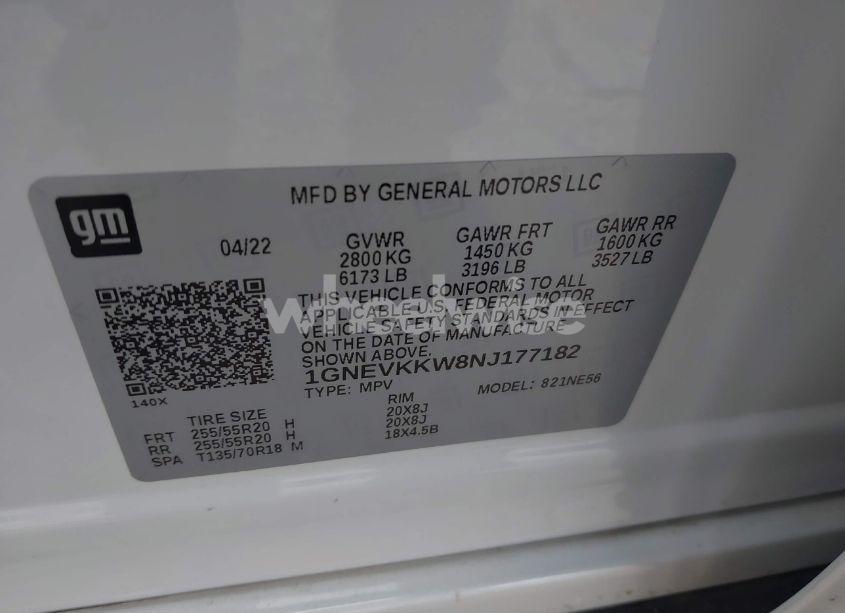 Photo 9 of 2022 Chevrolet Traverse AWD PREMIER (VIN 1GNEVKKW8NJ177182)