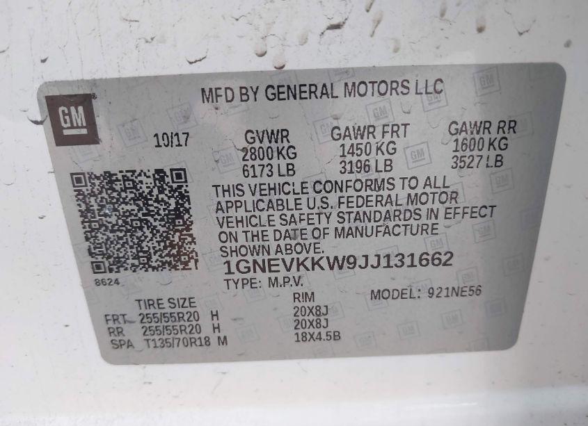 Photo 9 of 2018 Chevrolet Traverse HIGH COUNTRY (VIN 1GNEVKKW9JJ131662)