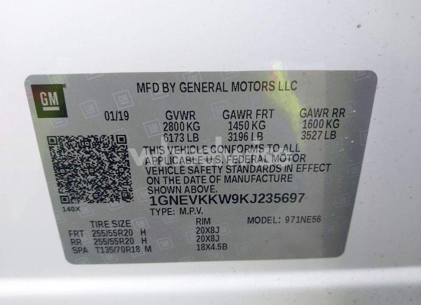 Photo 9 of 2019 Chevrolet Traverse PREMIER (VIN 1GNEVKKW9KJ235697)