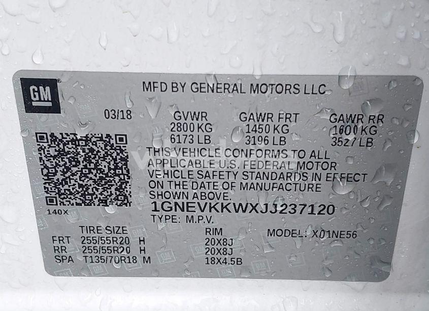 Photo 9 of 2018 Chevrolet Traverse HIGH COUNTRY (VIN 1GNEVKKWXJJ237120)