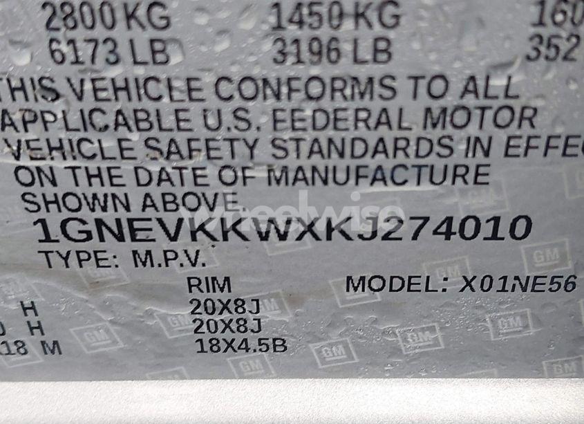 Photo 9 of 2019 Chevrolet Traverse PREMIER (VIN 1GNEVKKWXKJ274010)