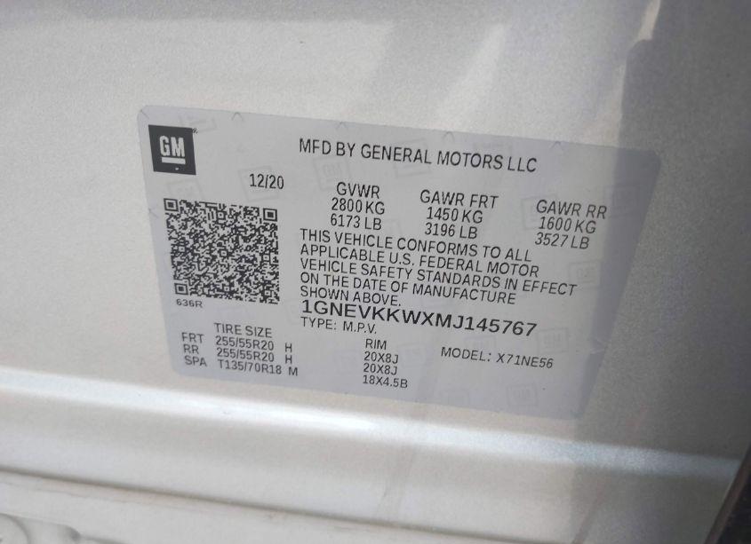 Photo 9 of 2021 Chevrolet Traverse AWD PREMIER (VIN 1GNEVKKWXMJ145767)