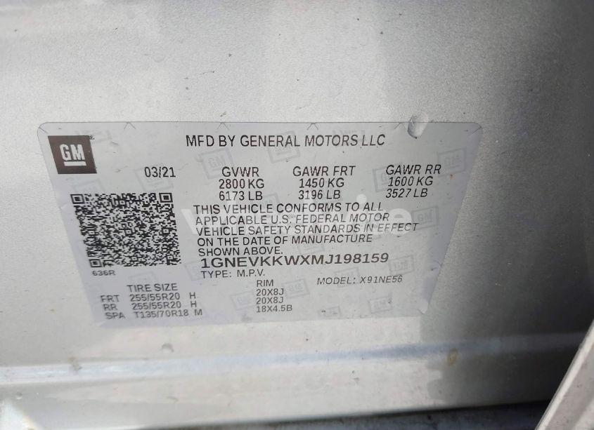 Photo 9 of 2021 Chevrolet Traverse AWD PREMIER (VIN 1GNEVKKWXMJ198159)