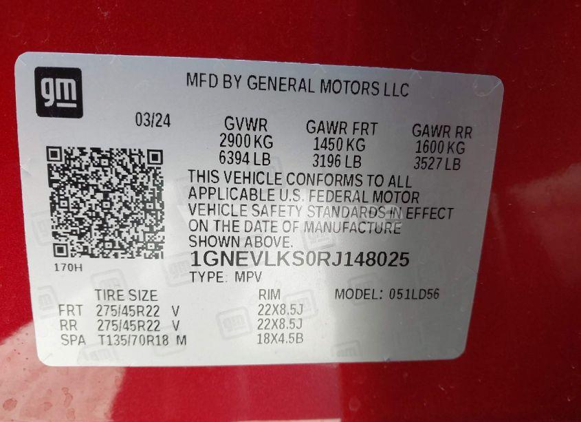 Photo 9 of 2024 Chevrolet Traverse AWD RS (VIN 1GNEVLKS0RJ148025)