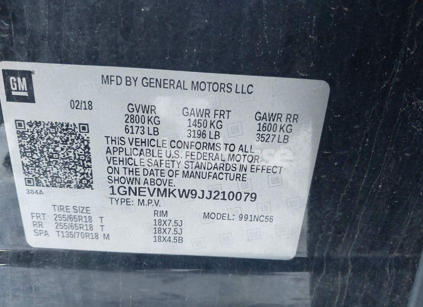 Photo 9 of 2018 Chevrolet Traverse 2FL (VIN 1GNEVMKW9JJ210079)