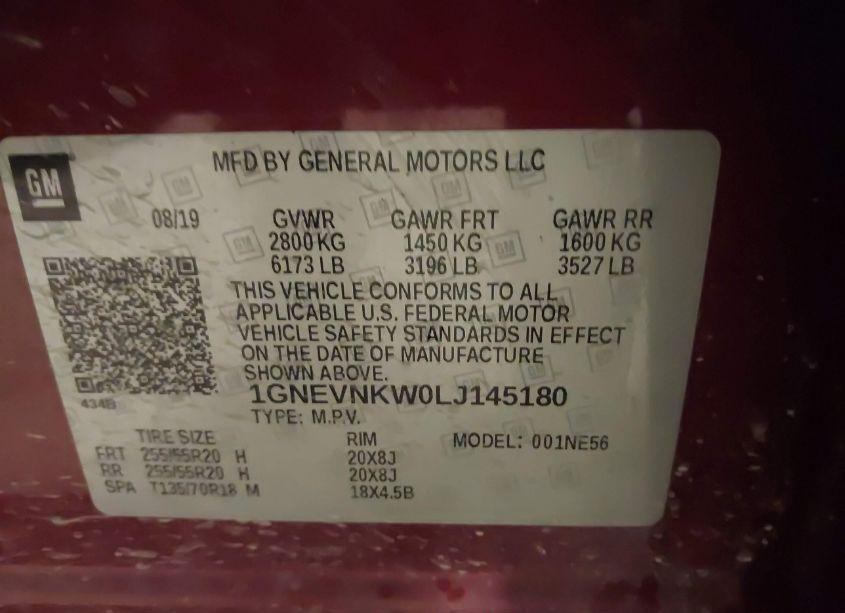 Photo 9 of 2020 Chevrolet Traverse AWD HIGH COUNTRY (VIN 1GNEVNKW0LJ145180)