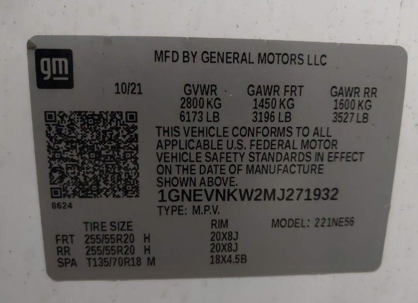 Photo 9 of 2021 Chevrolet Traverse AWD HIGH COUNTRY (VIN 1GNEVNKW2MJ271932)