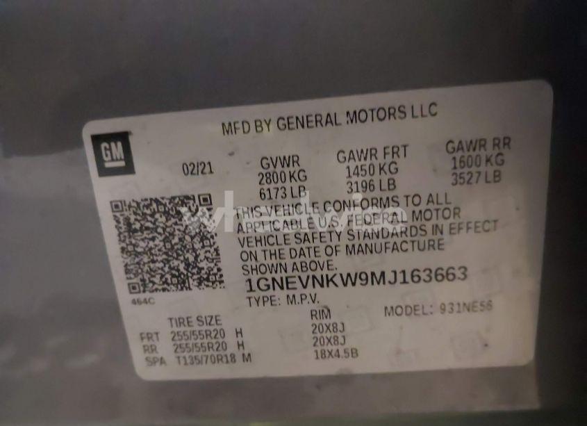 Photo 9 of 2021 Chevrolet Traverse AWD HIGH COUNTRY (VIN 1GNEVNKW9MJ163663)