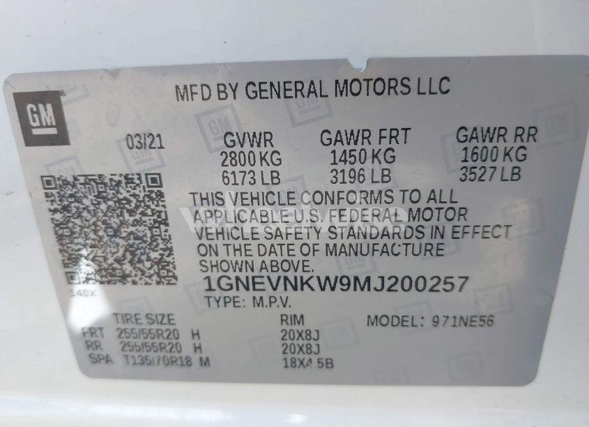 Photo 9 of 2021 Chevrolet Traverse AWD HIGH COUNTRY (VIN 1GNEVNKW9MJ200257)