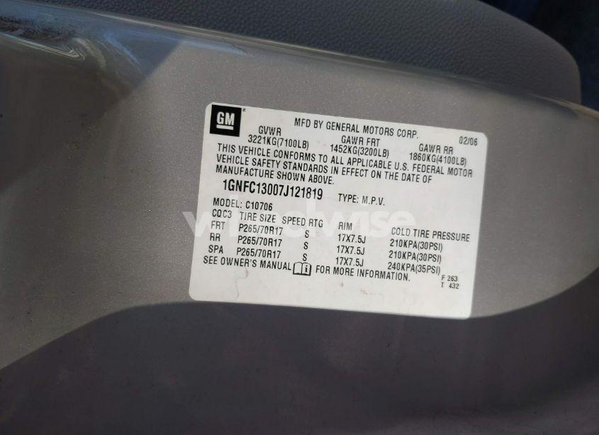 Photo 9 of 2007 Chevrolet Tahoe LT (VIN 1GNFC13007J121819)