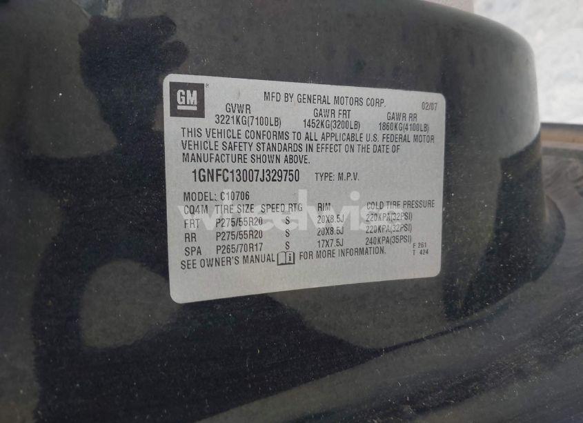 Photo 9 of 2007 Chevrolet Tahoe LT (VIN 1GNFC13007J329750)