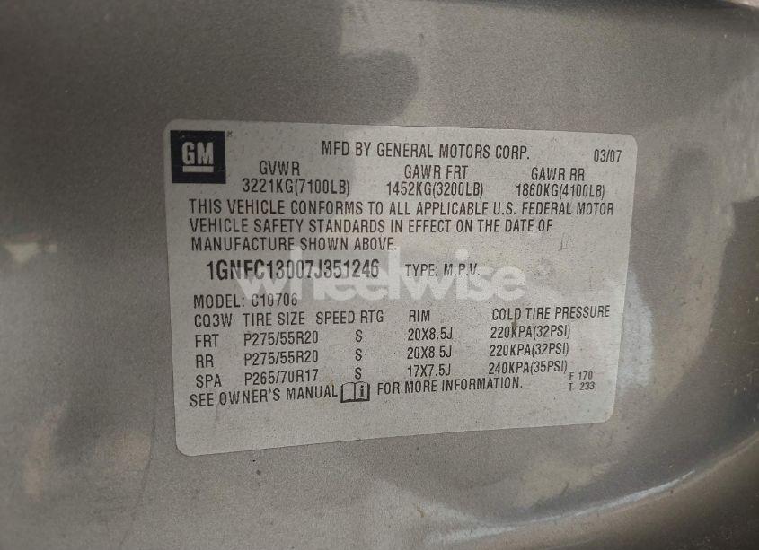 Photo 9 of 2007 Chevrolet Tahoe LTZ (VIN 1GNFC13007J351246)