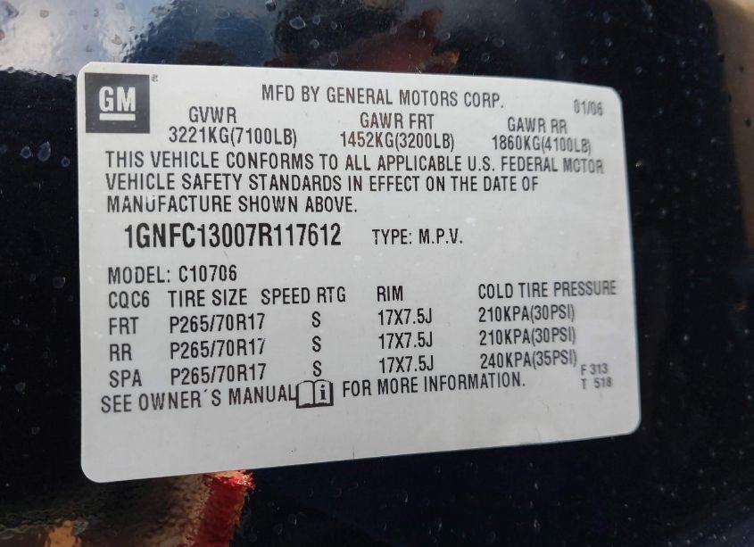 Photo 9 of 2007 Chevrolet Tahoe LT (VIN 1GNFC13007R117612)