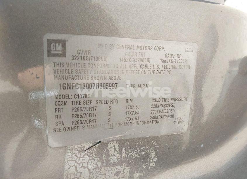 Photo 9 of 2007 Chevrolet Tahoe LS (VIN 1GNFC13007R305997)