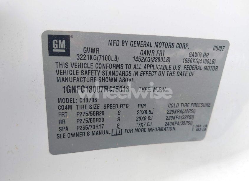 Photo 9 of 2007 Chevrolet Tahoe LT (VIN 1GNFC13007R415013)