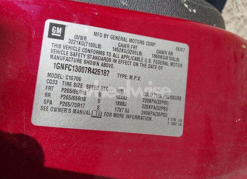 Photo 9 of 2007 Chevrolet Tahoe LT (VIN 1GNFC13007R426187)