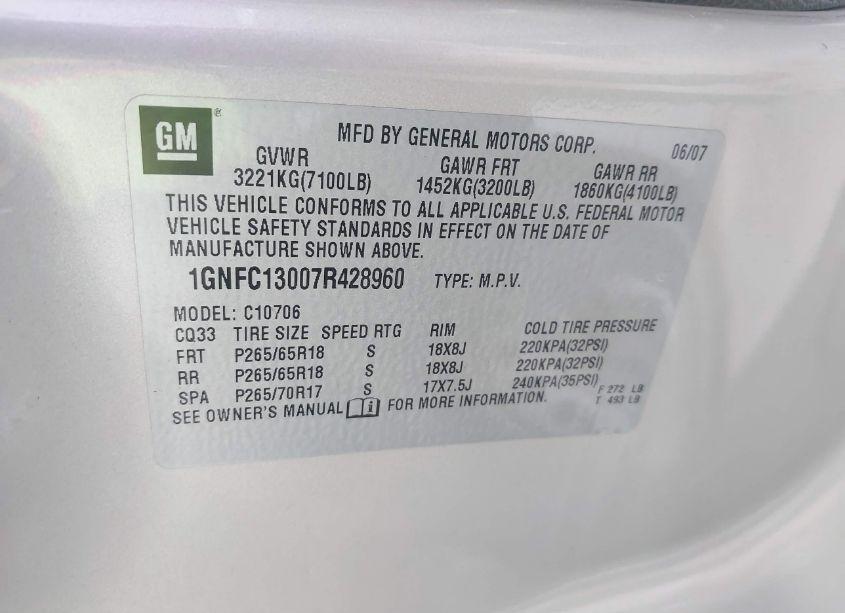 Photo 9 of 2007 Chevrolet Tahoe LT (VIN 1GNFC13007R428960)